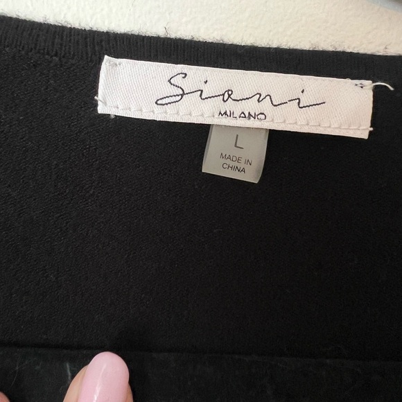 Sioni Milano Black Ruffled Tulle Sleeve Knit Top Large - Picture 5 of 11